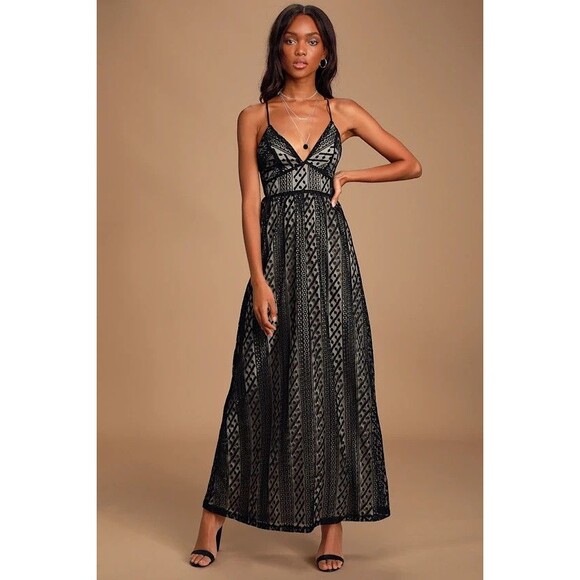 Lulu's Dresses & Skirts - Lulus Eternal Affection black lace backless maxi dress Size M sleeveless stretch